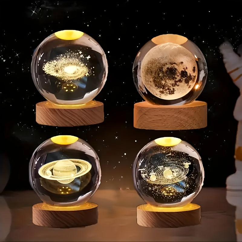 Esfera de cristal del sistema solar 3D, 60 mm, luna de cristal con modelo grabado con láser y esfera de cristal galáctica, regalo para amantes de la física y modelos espaciales