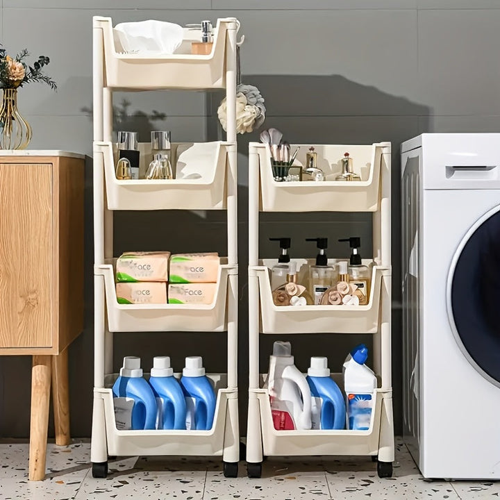 Carrito organizador de plástico con 4 niveles y ruedas, resistente, ahorrador de espacio, con estantes ajustables para sala, dormitorio o residencia estudiantil, ideal para todas las temporadas, organizador moderno, con ruedas suaves, organizador de alma