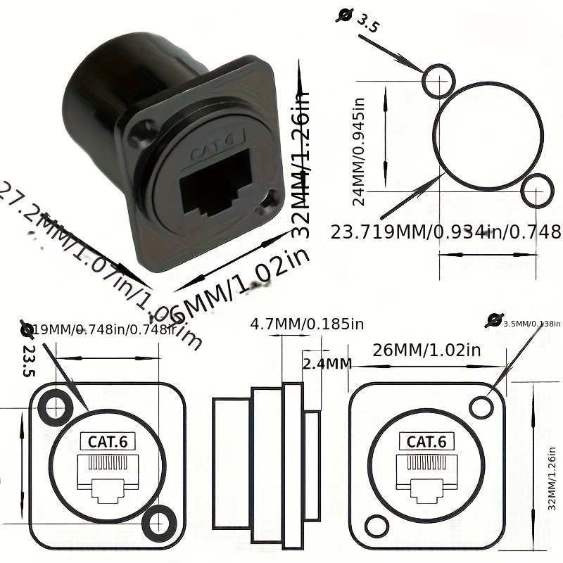 5 Piezas Adaptador RJ45 CAT6 Ethernet - Tipo D Macho a Macho con Tornillos y Tuercas, Par trenzado blindado para Red Doméstica/Oficina, Compatible con Gigabit Ethernet
