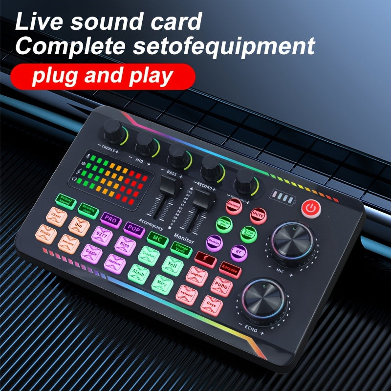 Tarjeta de sonido F998MAX alimentada por USB con interfaz de audio, efecto de mezcla DJ y función de conversión de voz, equipada con una batería de litio recargable de 1200mAh, utilizada para transmisiones en vivo, podcasting, juegos - equipo de estudio
