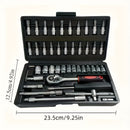 Juego de herramientas mecánicas para autos, 46 piezas, multifuncional con juegos de dados, llaves y trinquete, caja de herramientas resistente de metal con estuche de almacenamiento