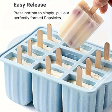 Moldes para Paletas de Silicona, Juego de 12 Bandejas para Congelador, Moldes Caseros para Helados en Barra