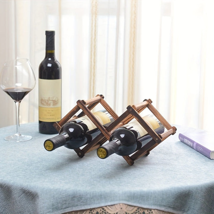 1 pieza, soporte de botella de vino de madera plegable - soporte de mesa portátil, barra y armario con 6 compartimentos, acabado natural de madera resistente para botellas de vino rojo/blanco, diseño que ahorra espacio