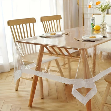 Manteles de mesa de PEVA desechables y transparentes, delgados, sin arrugas, fáciles de limpiar y perfectos para mesas de comedor, fiestas, acampadas, cenas al aire libre y decoración de cocina en casa.