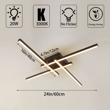 1 pza. Plafón LED Moderno de 20W, Araña de Techo Empotrada de Hierro Negro, Lámpara de Techo Regulable en Blanco Cálido para Dormitorio, Sala de Estar, Estudio, Accesorio de Iluminación para el Hogar
