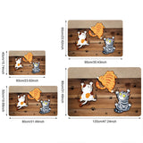 Alfombra de Bienvenida con Patrón de Gatos y Madera Retro Impreso en Poliéster, Suave y de Secado Rápido para Cocina y Ocio, Adecuada para Entrada Interior y Exterior