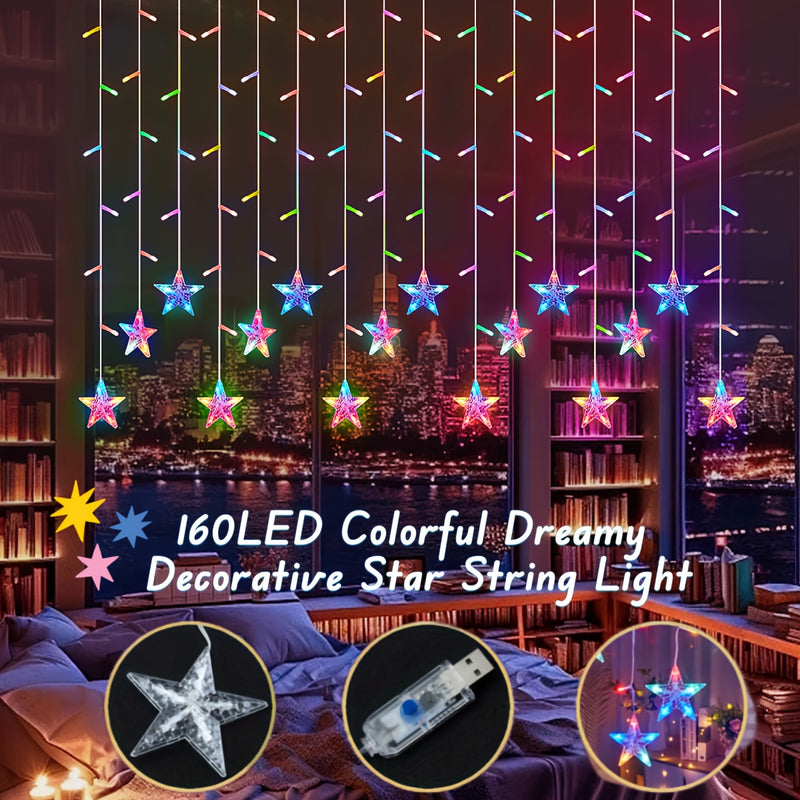 Encantadoras Luces de Cadena de Estrellas de 160 LED - Alimentadas por USB, 3.51 metros con 8 Modos de Iluminación para Regalos Perfectos, Bodas, Dormitorios y Fiestas (Batería No Incluida), Perfectas para Regalos de Navidad, Oficina Festiva, Dormitorio,
