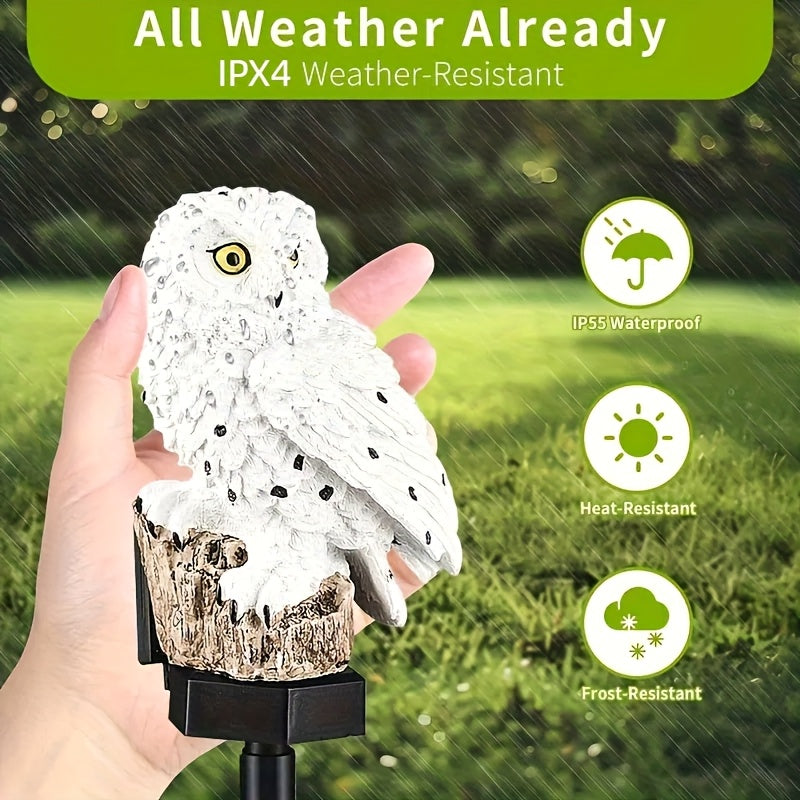 2 piezas, lámpara de resina solar con diseño de búho, loro y águila, luz decorativa divertida para jardín, ideal para jardines, macizos de flores, patios, césped y senderos