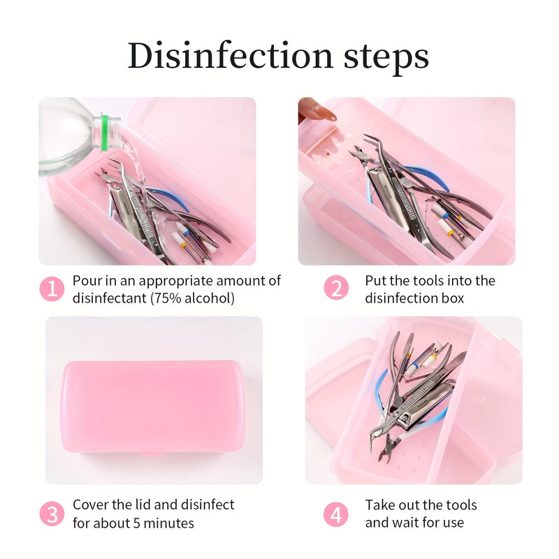 1 caja de esterilización de uñas - bandeja de almacenamiento de esterilización rápida con compartimentos, ideal para uso en salones de uñas y organización de decoración, material PP duradero, transparente rosa/azul/verde, accesorios de arte de uñas
