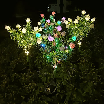 Iluminación de jardinería de arbusto de flores alimentado por energía solar, material de plástico, montaje de estaca, tema de flores, batería de níquel de 600Mah, sin control remoto, no extraíble, impermeable IP44