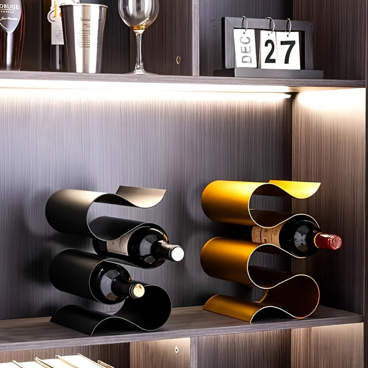 Soporte de Vino Metálico Apilable para Encimera o Armario – Soporte Moderno para Botellas de Vino en Negro y Dorado, Almacenamiento que Ahorra Espacio para Cocina, Bar o Decoración de Despensa