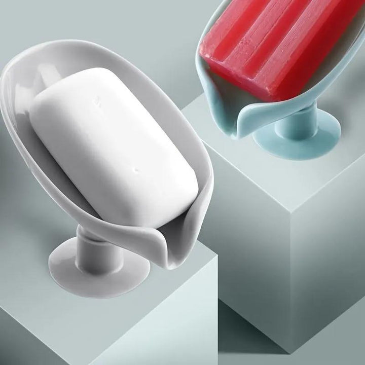 Plato de jabón con diseño de hojas de secado rápido con ventosa - Sin taladro, fácil instalación, sin acumulación de agua, soporte de jabón de plástico duradero para baño y cocina, soporte de jabón de ducha