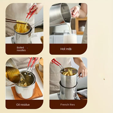 DYFDYF 1.2L Mini Freidora Profunda de Acero Inoxidable con Recubrimiento Antideslizante y Malla de Filtro - Compatible con Estufas de Gas, Diseño Ahorrador de Aceite para Freír Huevos, Pollo, Verduras - Electrodoméstico Compacto para Cocina, Freidora Pro