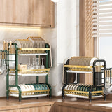 Estante de cocina de acero inoxidable de tres niveles con sistema de drenaje - Soporte de almacenamiento multifuncional para tazas y platos, diseño de gran capacidad que ahorra espacio adecuado para tazas, platos y tablas de cortar.