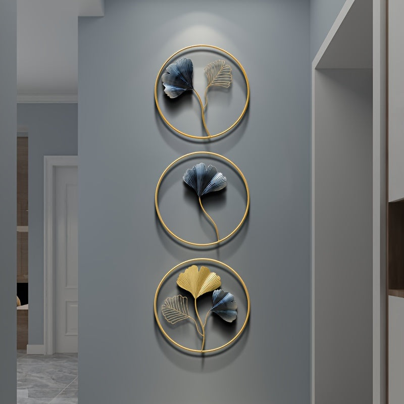 2D Plano, 3 Piezas de Decoración Acrílica Moderna al Estilo Europeo con Ginkgo para Colgar en la Pared sin Marco y Agujeros Pre-perforados para Sala de Estar Dormitorio Guardería Adhesivos Artísticos, 2D Plano