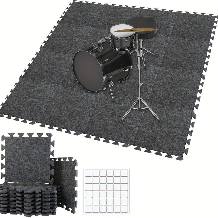 Conjunto de batería de alta calidad 2/4 de alta densidad Alfombra de espuma antirruido interbloqueable - Gruesa, Antideslizante y Absorbente de choques - Gris