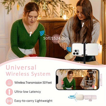 Microfono sin varillas profesional para solapa, compatible con iPhone y iPad - Micrófono de solapa sin varillas para grabacións de video, TikTok, entrevistas en YouTube, podcasts y vlogs - Mini micrófono móvil rosa, regalo ideal para festividades