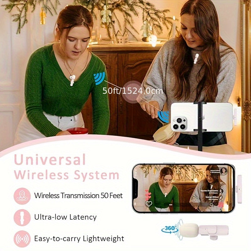 Microfono sin varillas profesional para solapa, compatible con iPhone y iPad - Micrófono de solapa sin varillas para grabacións de video, TikTok, entrevistas en YouTube, podcasts y vlogs - Mini micrófono móvil rosa, regalo ideal para festividades