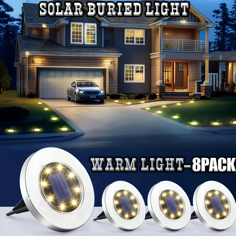 Paquete de 4 Lámparas Solares para Suelo, Lámparas de Paisaje Exterior, 8 Lámparas Solares con LED, Lámparas de Disco Solar, Iluminación para Jardín y Pasillos, Luz para Césped y Caminos en Patios
