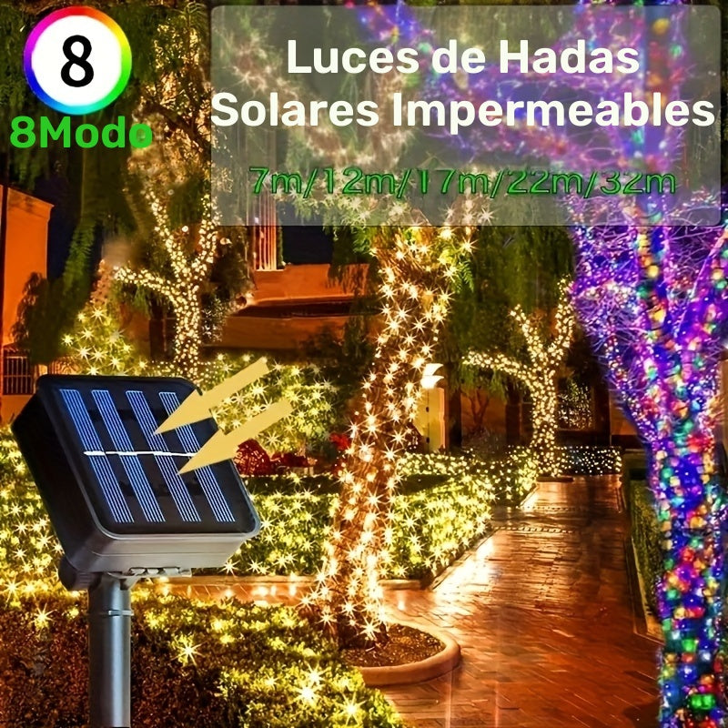 Luz de cuerda de LED solar XinXiaoWu para exteriores, cable de cobre, 8 modos de iluminación, montaje semi empotrado, material de plástico, eficiente en energía, batería de níquel, 600mAh, con control de botón de pulsar, para decoración de patio, camino