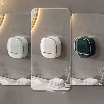 Dispensador de Jabón de Pared 1pc con Drenaje, Instalación Sin Taladro, Diseño Rectangular de Plástico en Verde/Blanco o Blanco/Dorado Rosa, Perfecto para Baño, Cocina y Almacenamiento de Fregadero