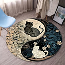Tapete redondo con diseño de gatos yin yang - Felpa de cristal suave, lavable a máquina, poliéster, para uso en interiores, decoración de sala y dormitorio, temática festiva