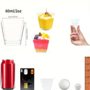 50/75/100 vasos cuadrados mini de plástico transparente, 60ml/2oz, reutilizables para postres, gelatina, helado y fiestas, material PS resistente, diseño apilable para fácil almacenamiento, suministros para servicio de alimentos | Vasos apilables | Vasos