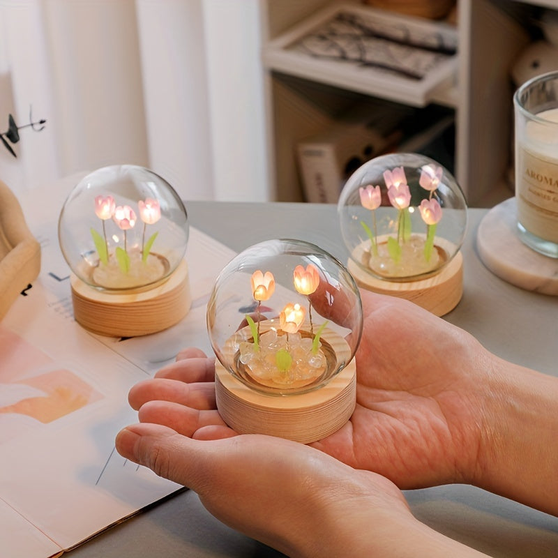 [Luz Nocturna Mini Tulipán Hecho] Luz Nocturna Mini Tulipán Hecho a Mano de 2.36in - Perfecto para Decoración de Habitación, Acento de Escritorio, Ambiente - Ideal para Regalo de Navidad, Día de San Valentín, Cumpleaños de Pareja