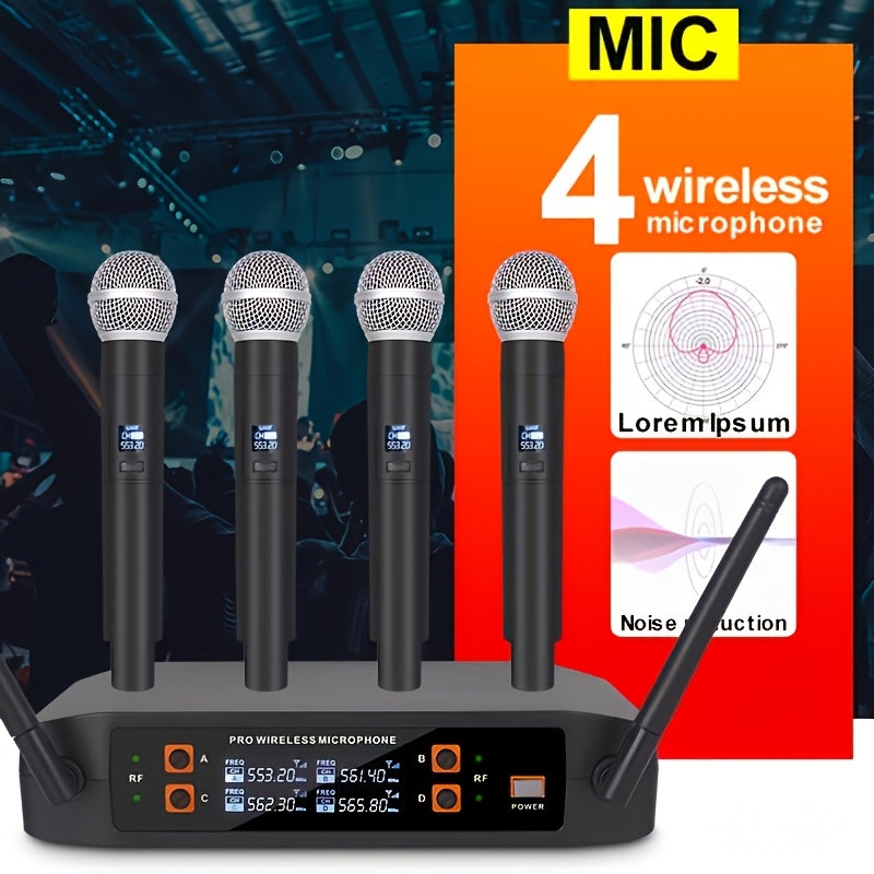 Sistema de micrófono inalámbrico profesional NXG - 4 micrófonos inalámbricos de mano, receptor portátil UHF, ideal para DJ, karaoke, actuaciones en escena, bodas y conferencias, con conector de 3,5 mm, material de resina ABS, equipo de actuación en escen