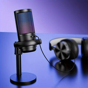 Micrófono de condensador profesional de estudio USB, micrófono para juegos de PC, micrófono para PS4/PS5/Mac/teléfono, iluminación RGB brillante, grabación, transmisión, juegos, canto, micrófono ME6S