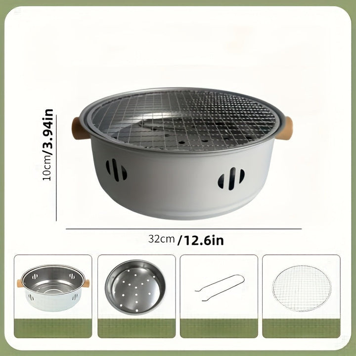 4 piezas/1 juego de parrilla de carbón compacta de acero inoxidable con red de parrilla - Elevador de red, parrilla portátil para uso en interiores y exteriores, perfecta para reuniones familiares, reuniones con amigos, camping y cocina en el patio trase