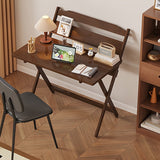 Un escritorio plegable de bambú con estantería incorporada, adecuado para el hogar, la oficina y la habitación, que ahorra espacio y es resistente y duradero.