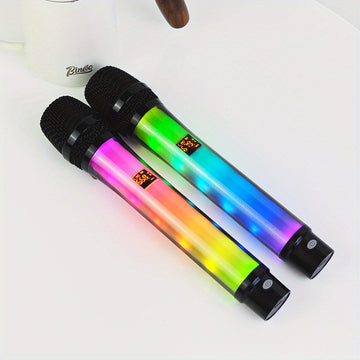 Microfono sin varillas Cambia de Color con 2.4G Anti-Interferencia, Doble Micrófonos y Luz Dinámica RGB para Karaoke y Transmisiones en Vivo, Batería de 2 Horas, Kit Ligero de Plástico