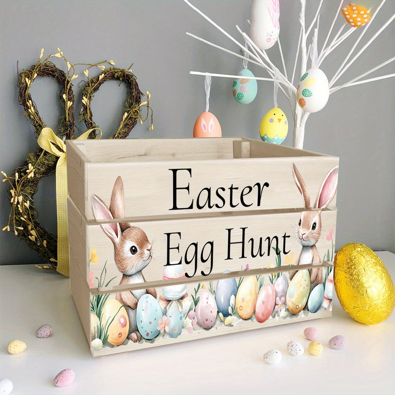 Caja de almacenamiento de madera de Pascua - Diseño de caza de huevos - Perfecta para decoraciones de fiestas de Pascua y organización del hogar, divertidos suministros de almacenamiento para el hogar