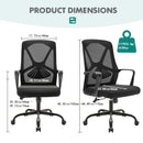 Silla de oficina ergonómica negra, silla de escritorio de computadora para el hogar cómoda con soporte de arco, reclinable manual, giratoria, rellena de esponja, tapizada, construcción de madera dura y tablero de partículas, no requiere electricidad