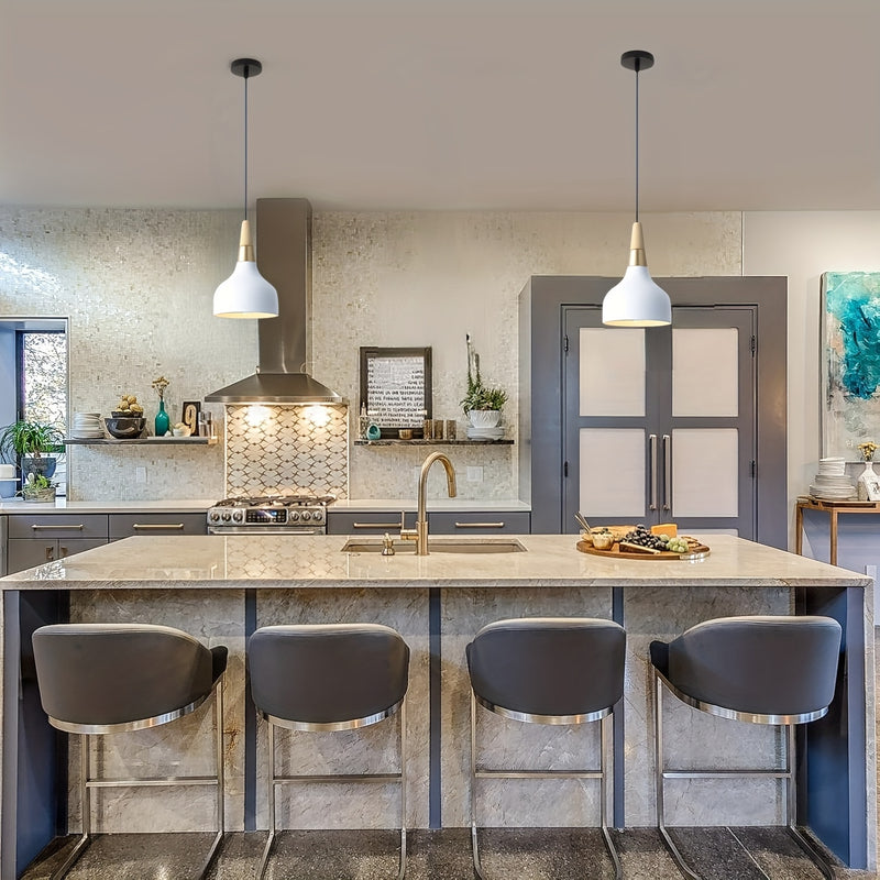 Luz colgante nórdica blanca moderna con cadena ajustable - Acabado metálico elegante, montaje semibrillo para isla de cocina, comedor, dormitorio y sala de estar - Cableado, 110-240V, no necesita batería, iluminación de dormitorio | Acabado metálico eleg
