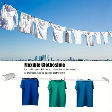 Cuerda retráctil para tender ropa de 3.75 metros, 5 líneas, invisible de plástico, para interior y exterior, con cepillo para lavandería, ideal para baño, dormitorio, balcón, sala o casa rentada, para secar ropa, pantalones, toallas y prendas encogibles,