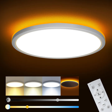 Luz LED empotrada para techo de 30.48 cm con control remoto - Opciones de iluminación cálida y fría ajustable, 3000K-6500K, modo día a noche, fácil instalación para cocina, pasillo, sala - Acabado mate elegante, iluminación con control remoto | Luz de te