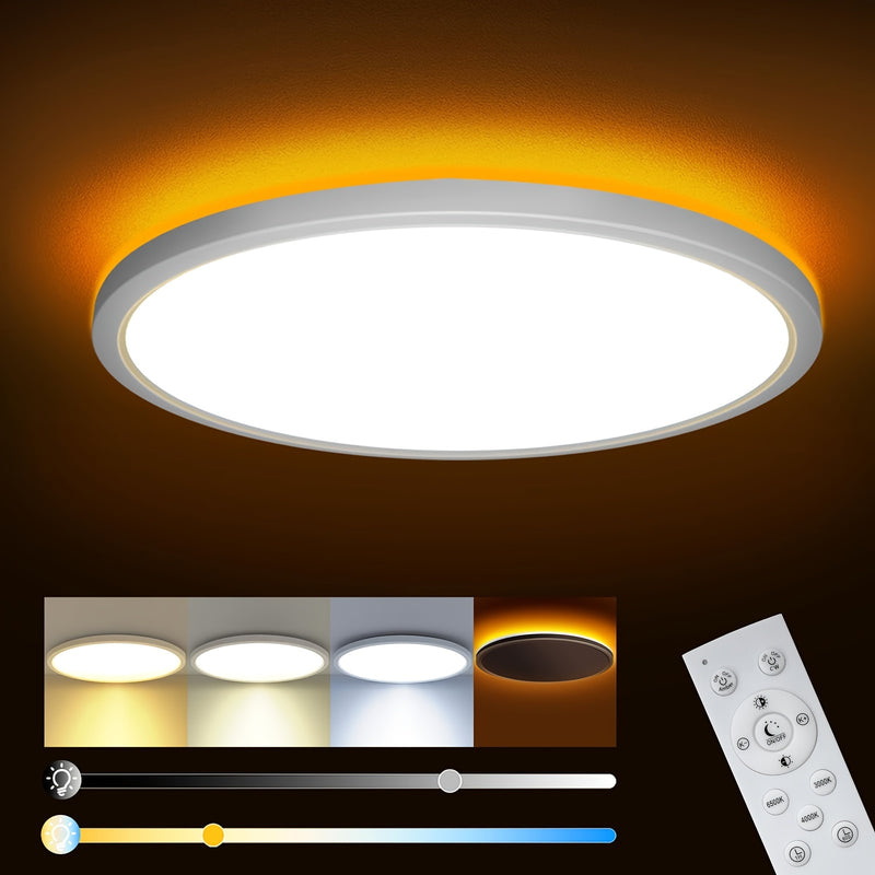 Luz LED empotrada para techo de 30.48 cm con control remoto - Opciones de iluminación cálida y fría ajustable, 3000K-6500K, modo día a noche, fácil instalación para cocina, pasillo, sala - Acabado mate elegante, iluminación con control remoto | Luz de te