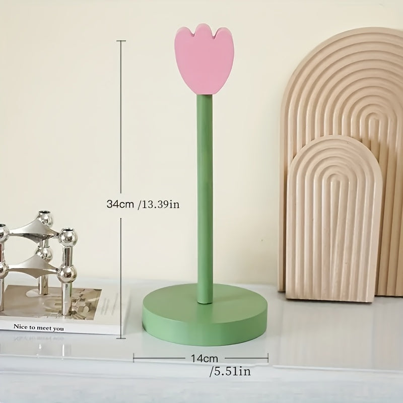 Porta Rollos de Papel Higiénico con Diseño Floral Encantador - Dispensador Independiente sin Taladro en Rosa Pastel y Verde, Madera Natural de Pino para Cocina, Baño o Sala - Decoración Elegante, Organizador Rústico, Duradero, Regalo Ideal para Interiores