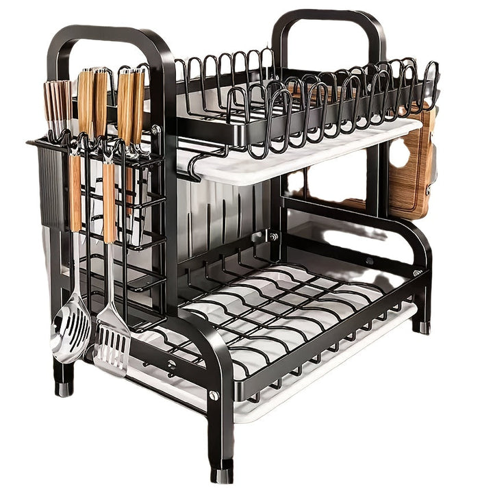Organizador de cocina de acero inoxidable con sistema de drenaje - Rack multifuncional para platos, tazones y cubiertos - Duradero para servicio de alimentos