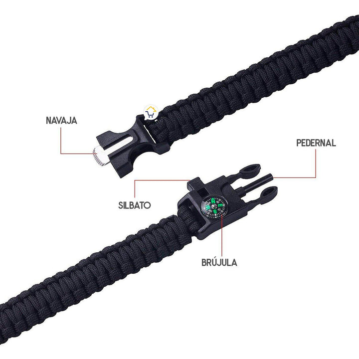 Combo Pulseras Supervivencia Paracord X3 Unidades Silbato y Pedernal MJ375