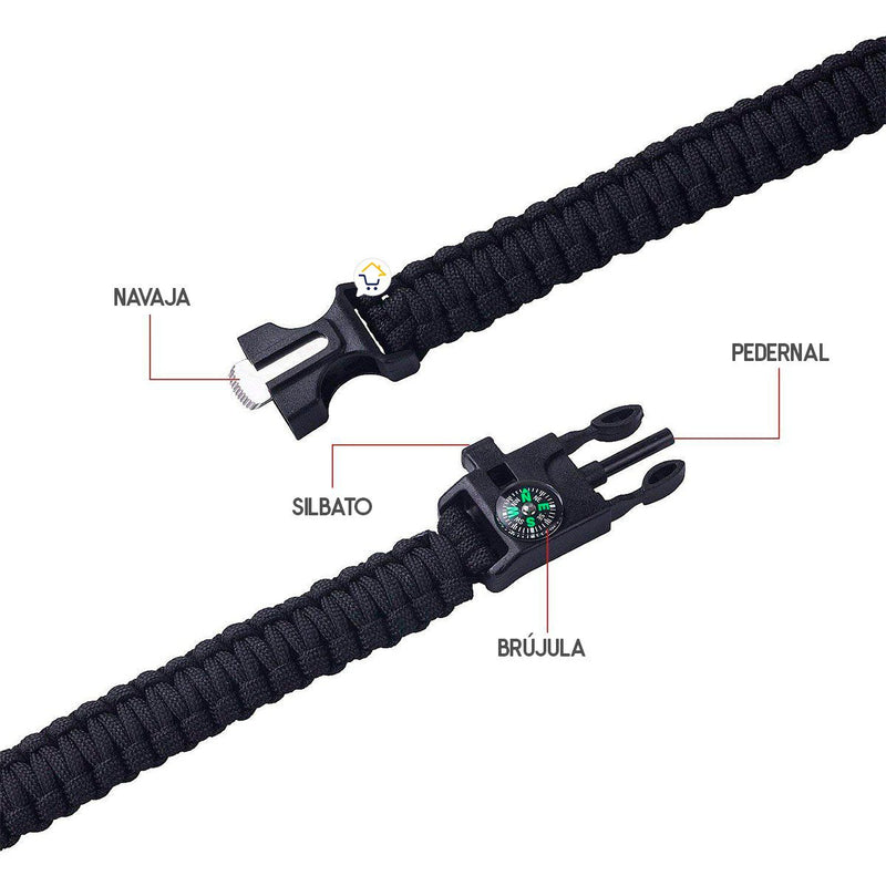 Combo Pulseras Supervivencia Paracord X3 Unidades Silbato y Pedernal MJ375