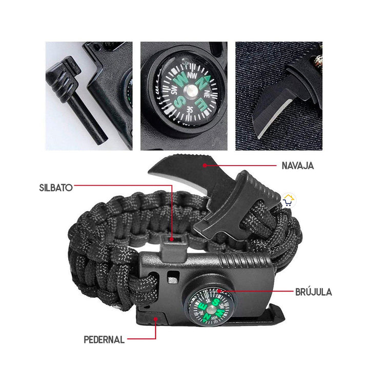 Combo Pulseras Supervivencia Paracord X3 Unidades Silbato y Pedernal MJ375