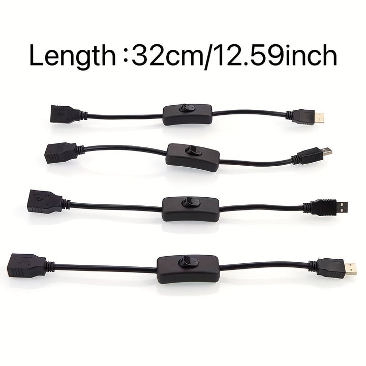 4 piezas de Cables Controlador Macho a Hembra USB 2.0 de 32cm con Interruptor On/Off, Cables Duraderos 22AWG para PC, TV, Coche, Ventiladores USB, Tiras LED 5V - Compatible con HomeKit, Alimentación por USB de 36V, Gestión de Energía del Dispositivo, Dis