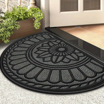 1 pieza de alfombrilla de baño con estampado floral elegante - Alfombrilla de bienvenida interior/exterior absorbente y antideslizante, fácil de limpiar, alfombrilla semicircular para baño, cocina y entrada, diseño negro y blanco, alfombrilla de piso par