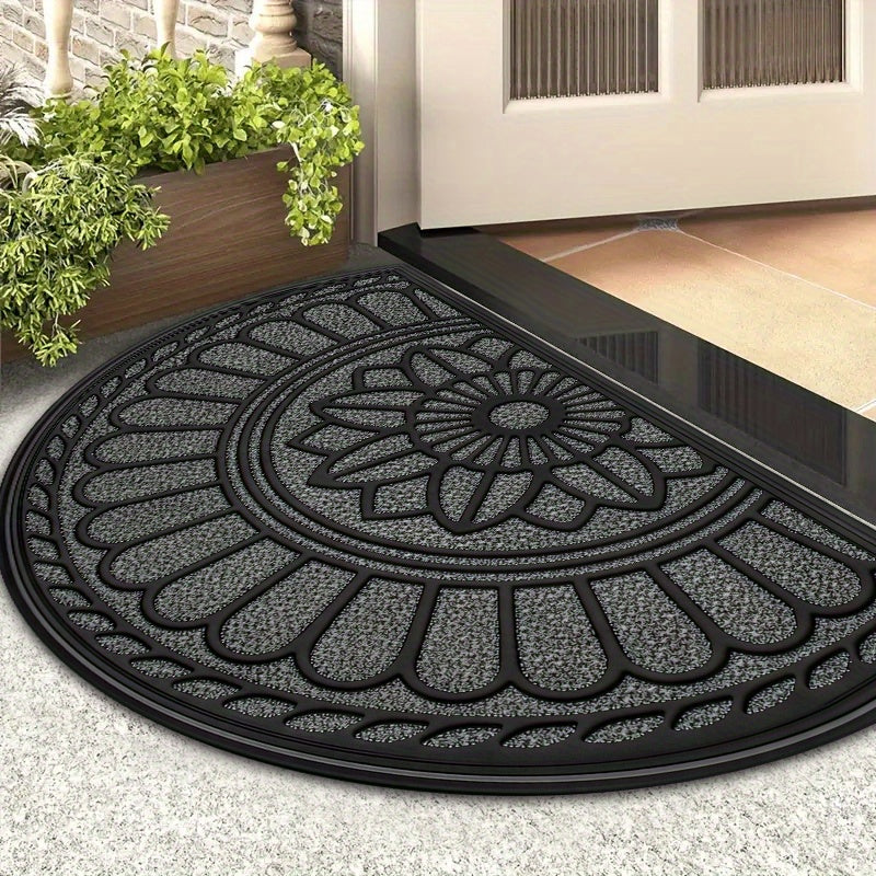 1 pieza de alfombrilla de baño con estampado floral elegante - Alfombrilla de bienvenida interior/exterior absorbente y antideslizante, fácil de limpiar, alfombrilla semicircular para baño, cocina y entrada, diseño negro y blanco, alfombrilla de piso par