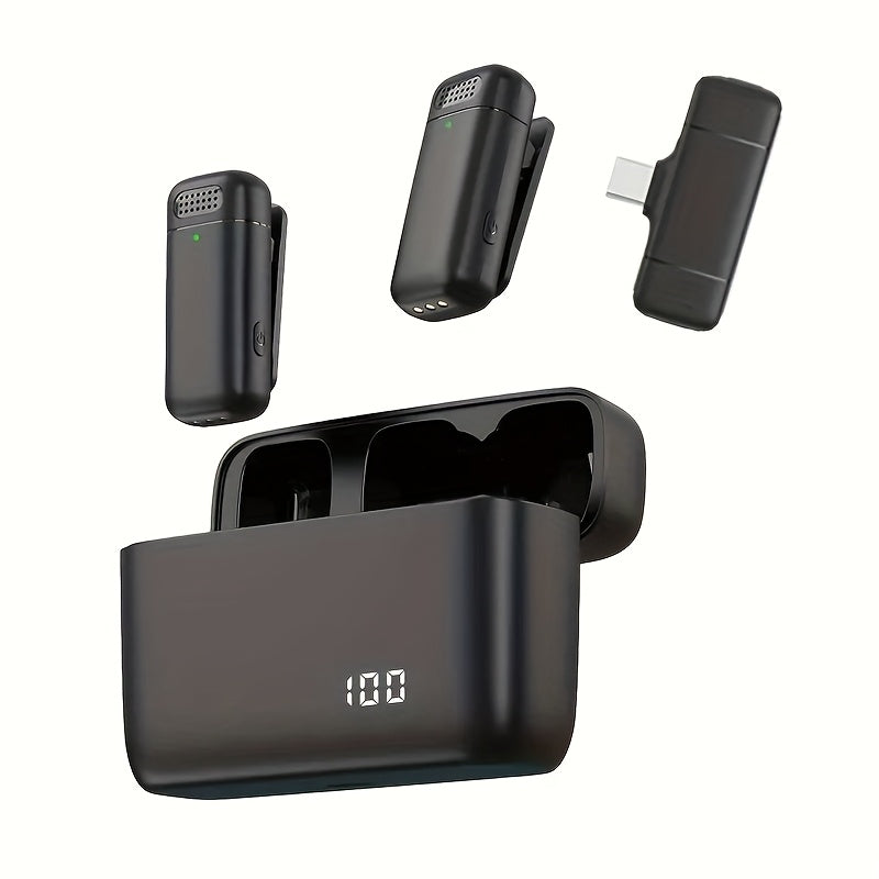 Micrófono inalámbrico lavaliere adecuado para dispositivos de tipo C, micrófono de solapa con clip y juego de enchufe, con cancelación de ruido automática, para grabación de video, transmisión en vivo, entrevistas, TikTok, YouTube (2 micrófonos)