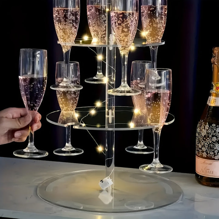 Soporte de champán de acrílico moderno y lujoso, con capacidad para martinis y margaritas, soporte de copas de cóctel, estante de bebidas escalonado multifuncional, adecuado para bodas, bares y reuniones de fiesta.