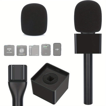 Manillar Profesional para Micrófono con Lavalier, Compatible con RODE Wireless GO/GO Transmisor & DJI Mic - Construcción Robusta, Compatible con RODE ME/Pro y DJI Microphone 1/2, Incluye Pantalla Antiviento de Espuma y Bandera para Podcasting, Streaming,